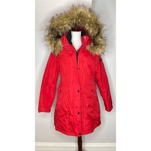 Madden Girl Red Parka Hooded Fur Winter Jacket